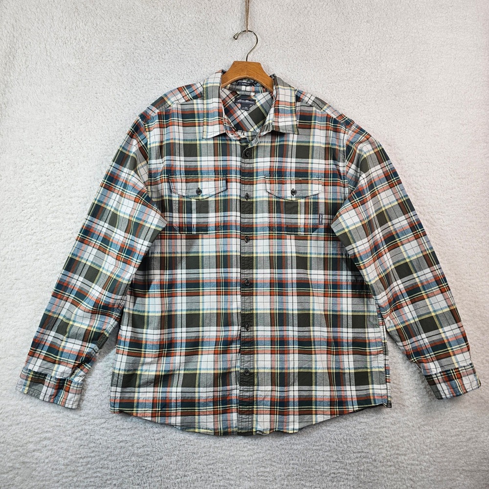 Eddie Bauer Mens 2XL Classic Fit Plaid Button Down Shirt Multi Color Long Sleeve